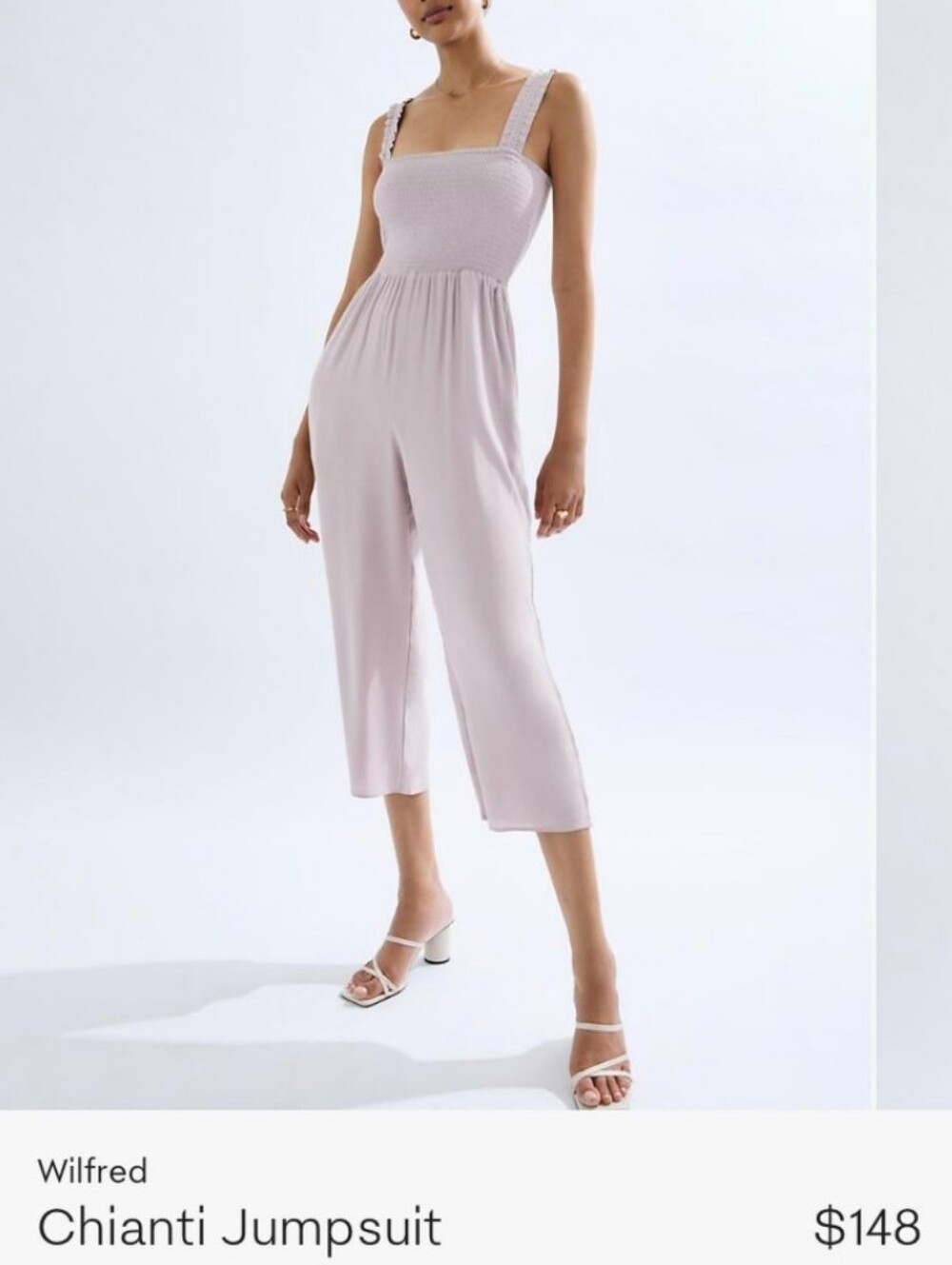 Aritzia Wilfred Chianti Jumpsuit Light Pink Smocked Bodice Crop Flowy wide Leg